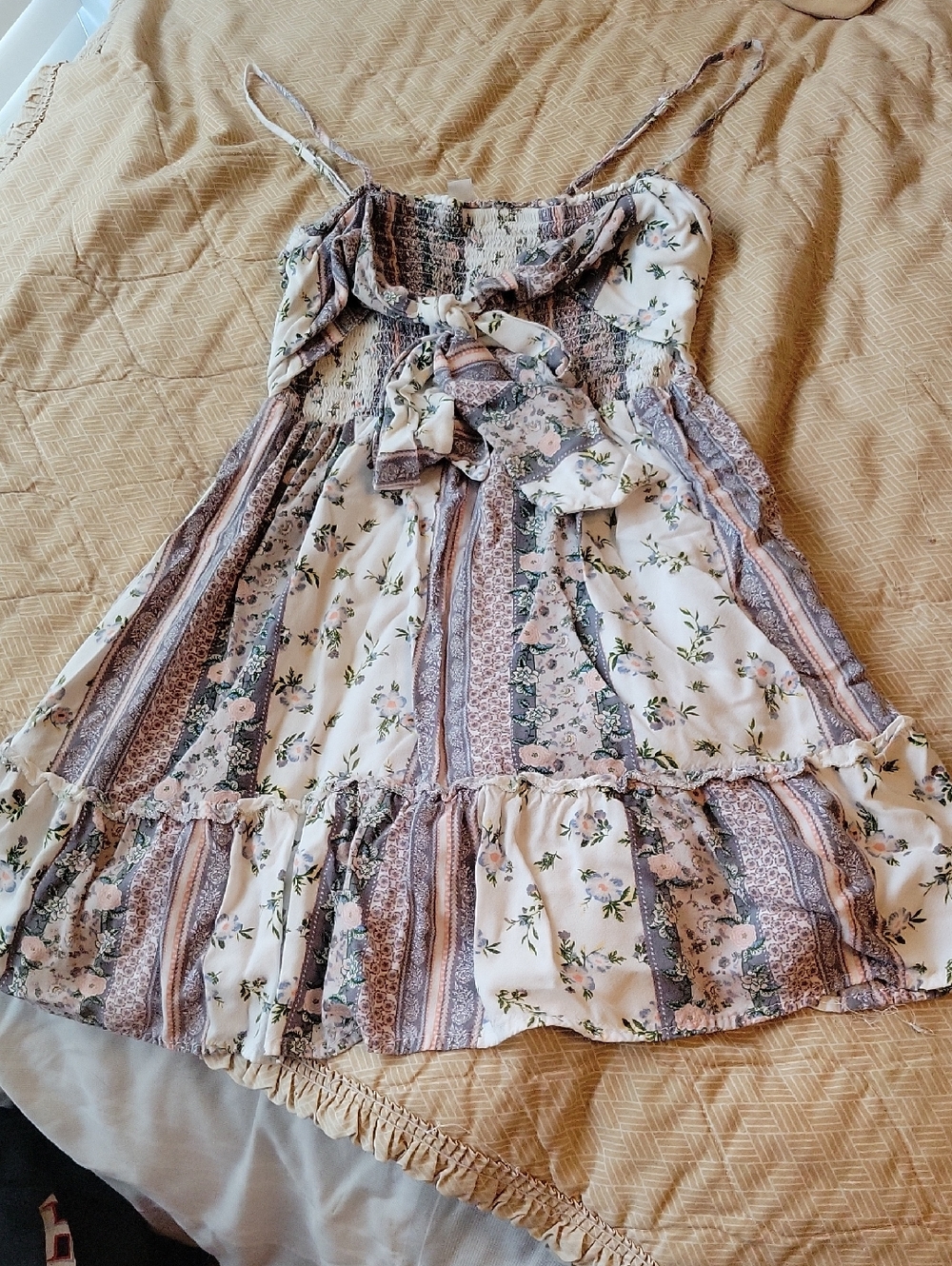 Justify Floral Smocked Top in Cream, Pink & Green